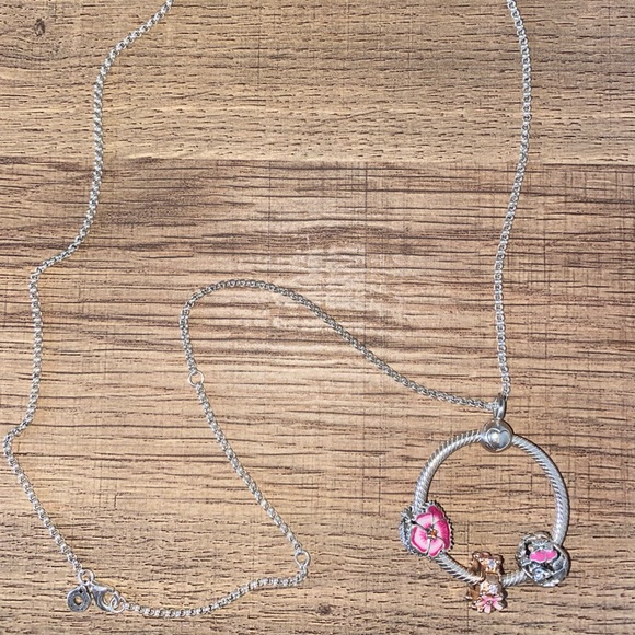 Pandora Necklace with 3 charms. Wore only a few times. Looks brand new. - Picture 2 of 7